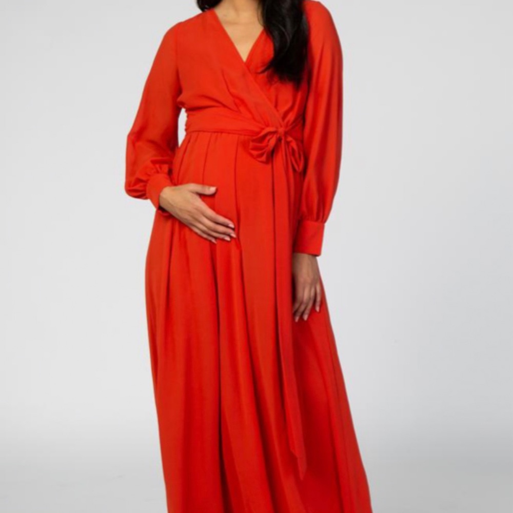 Burnt Orange Chiffon Maxi Maternity Dress